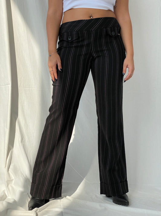 Vintage Studio Y Stretch Office Pants Striped Black Trousers