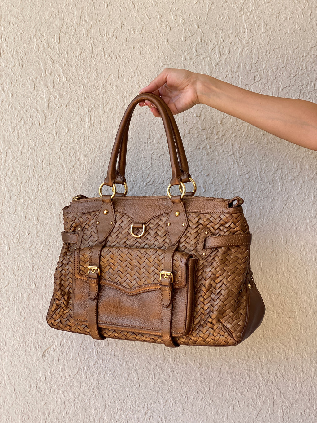 Beautiful Cole Haan Village Weave H06 Purse Woven Leather Bronze Handbag