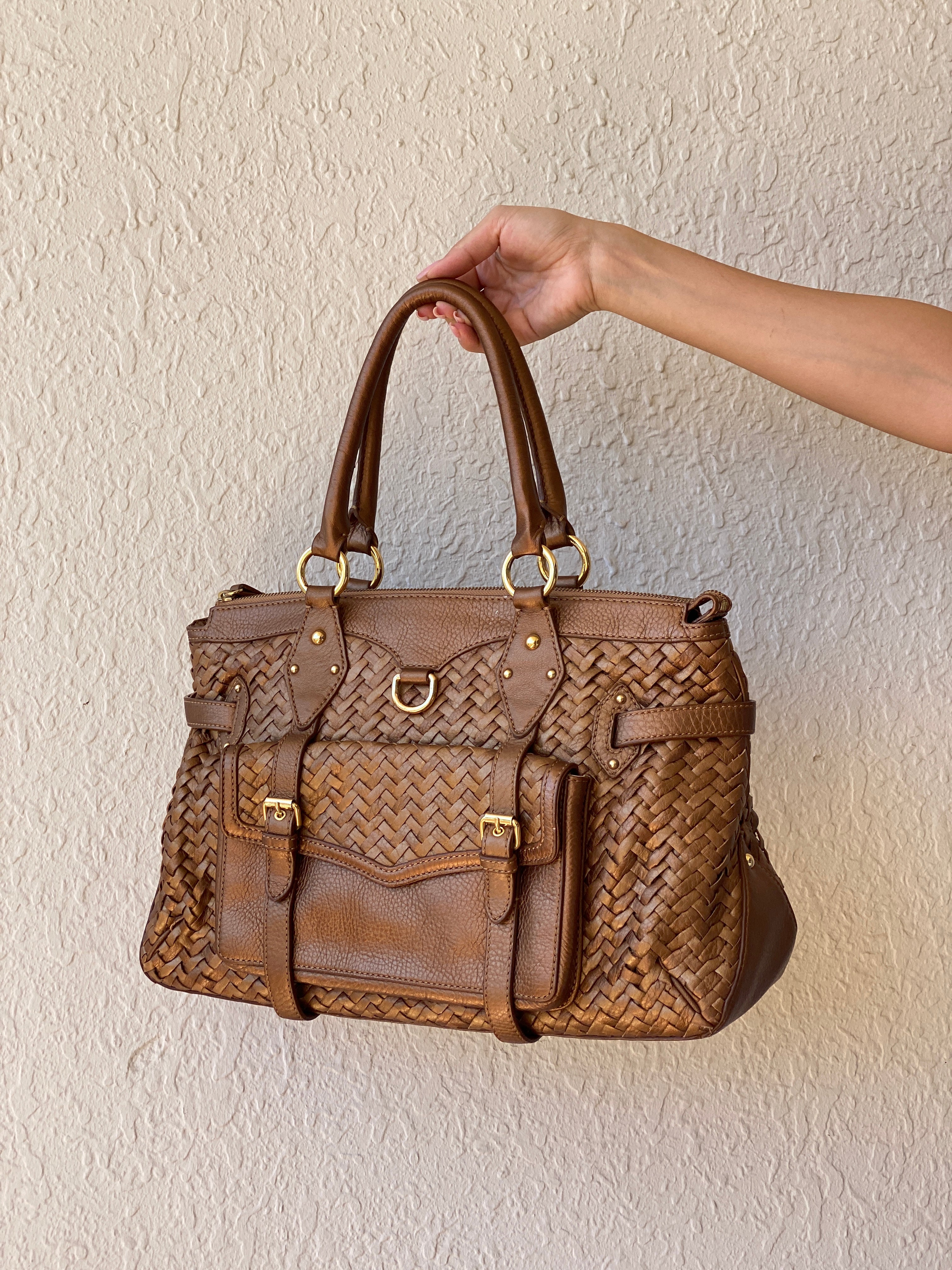 Beautiful Cole Haan Village Weave H06 Purse Woven Leather Bronze Handbag