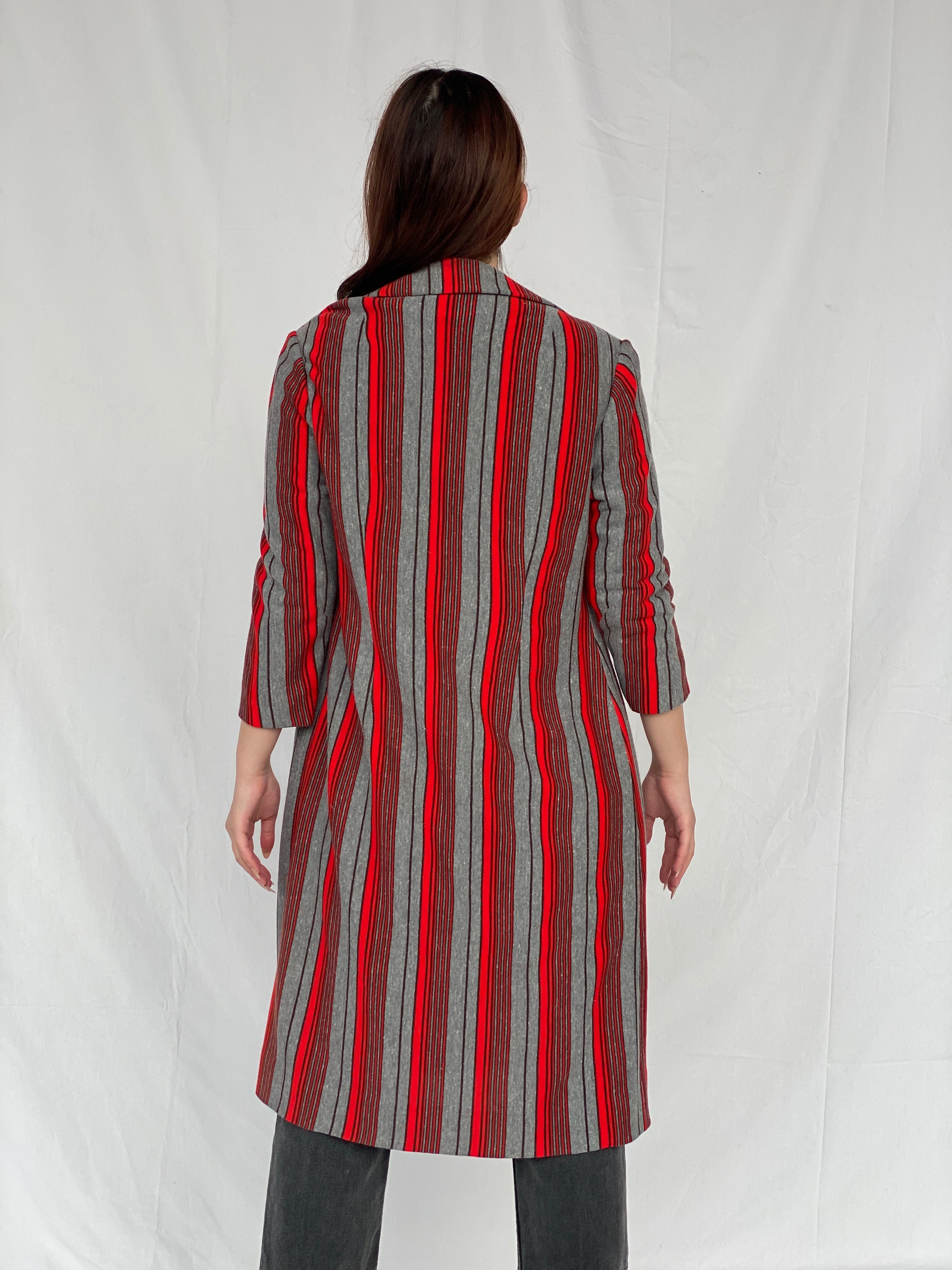 Y2K Red & Gray Striped Long Blazer - M