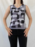 Vintage Nisan Triko Black White Geometric Knitted Cotton Tank Top - S