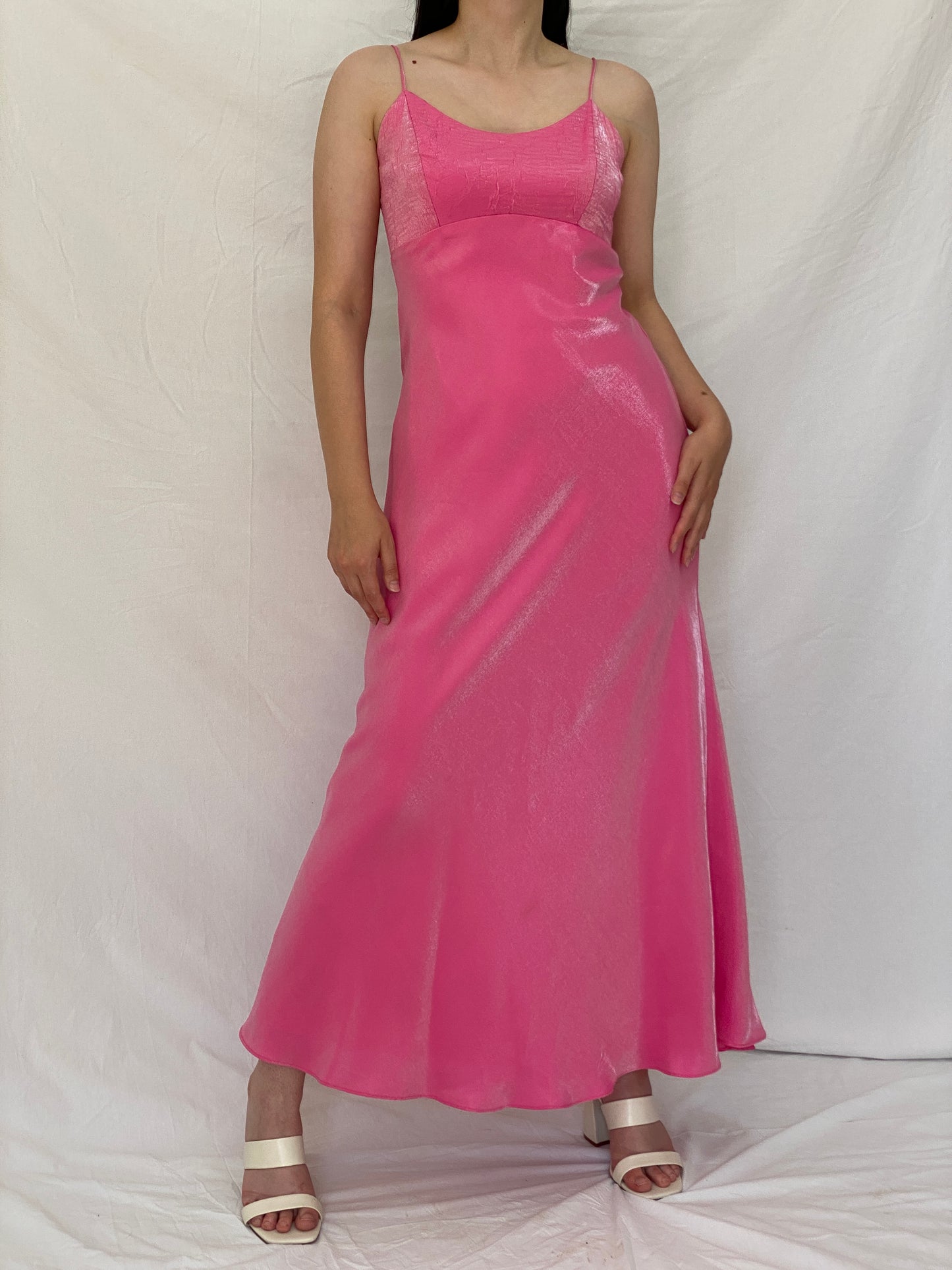 Vintage Y2K Chelsea Nites Pink Satin Prom Maxi Dress – M
