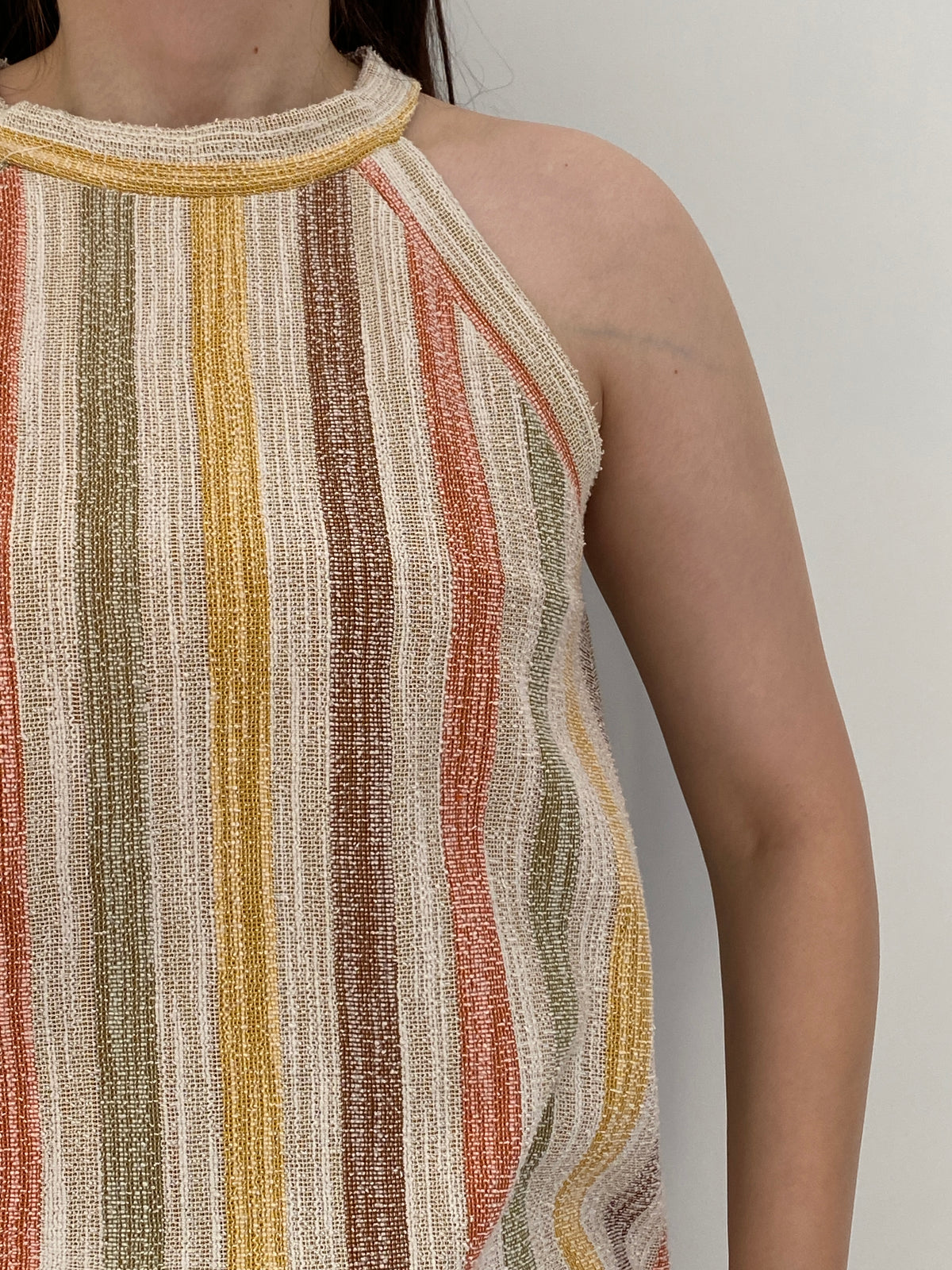 Vintage Earth Tones Multicolor Striped Woven Halter Top - M