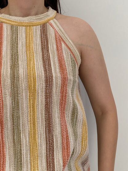 Vintage Earth Tones Multicolor Striped Woven Halter Top - M