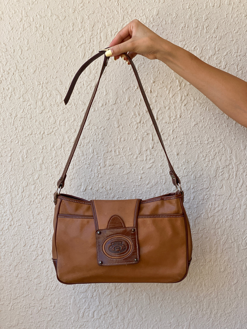 Vintage Etienne Aigner Genuine Leather Shoulder Bag Two-Tone Saddle Brown Purse