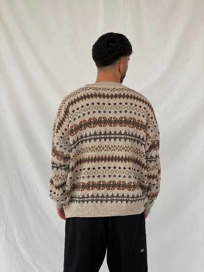 Vintage 90s St. John’s Bay Men’s Cream Western Patterned Knitted Sweater - 3XL