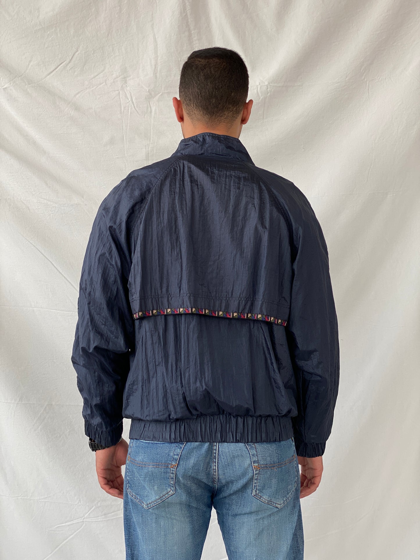 جاكيت رياضي Van Grack Navy Windbreaker من الثمانينيات والتسعينيات - مقاس كبير