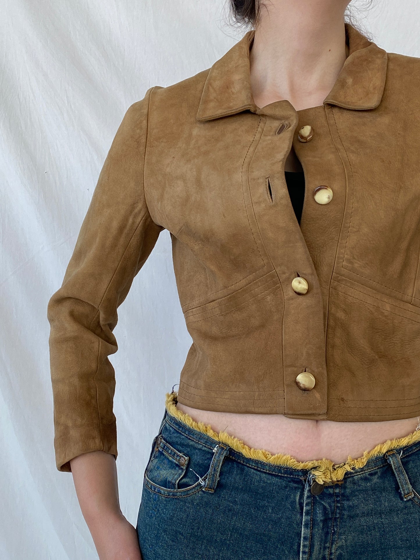 Vintage Gnädig Sportmoden Tan Cropped Genuine Suede Jacket - S