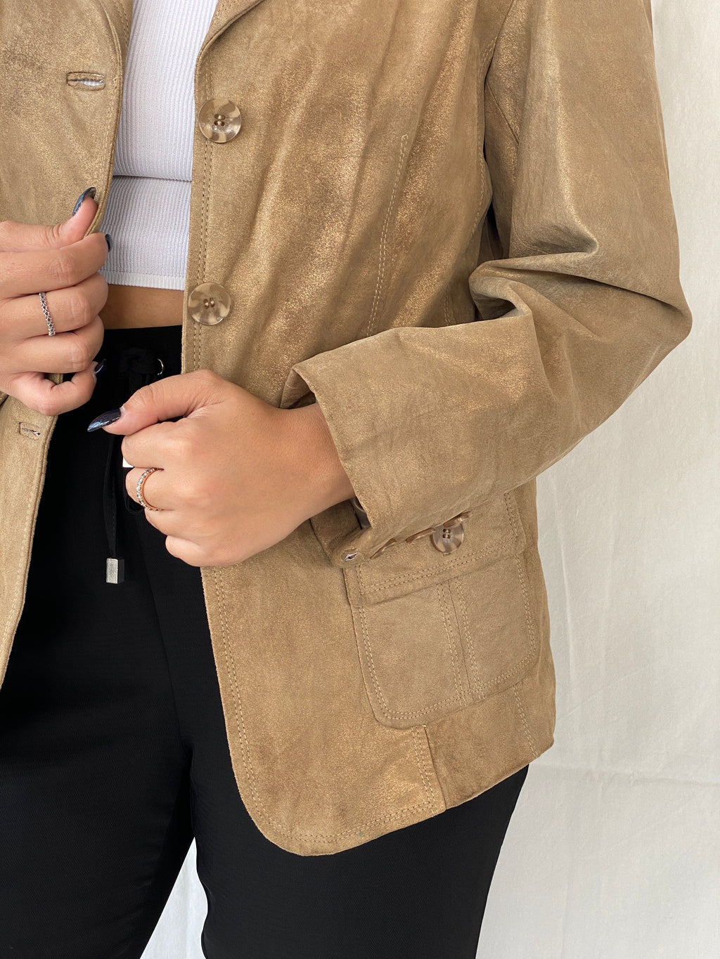 Vintage Genuine Suede Leather Gold Blazer Jacket - L