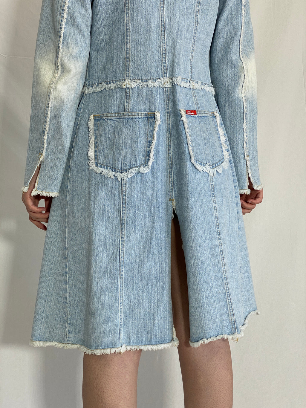 Miss Maggie Italian Denim Long Coat 100% Cotton Vintage Trench Jacket - S