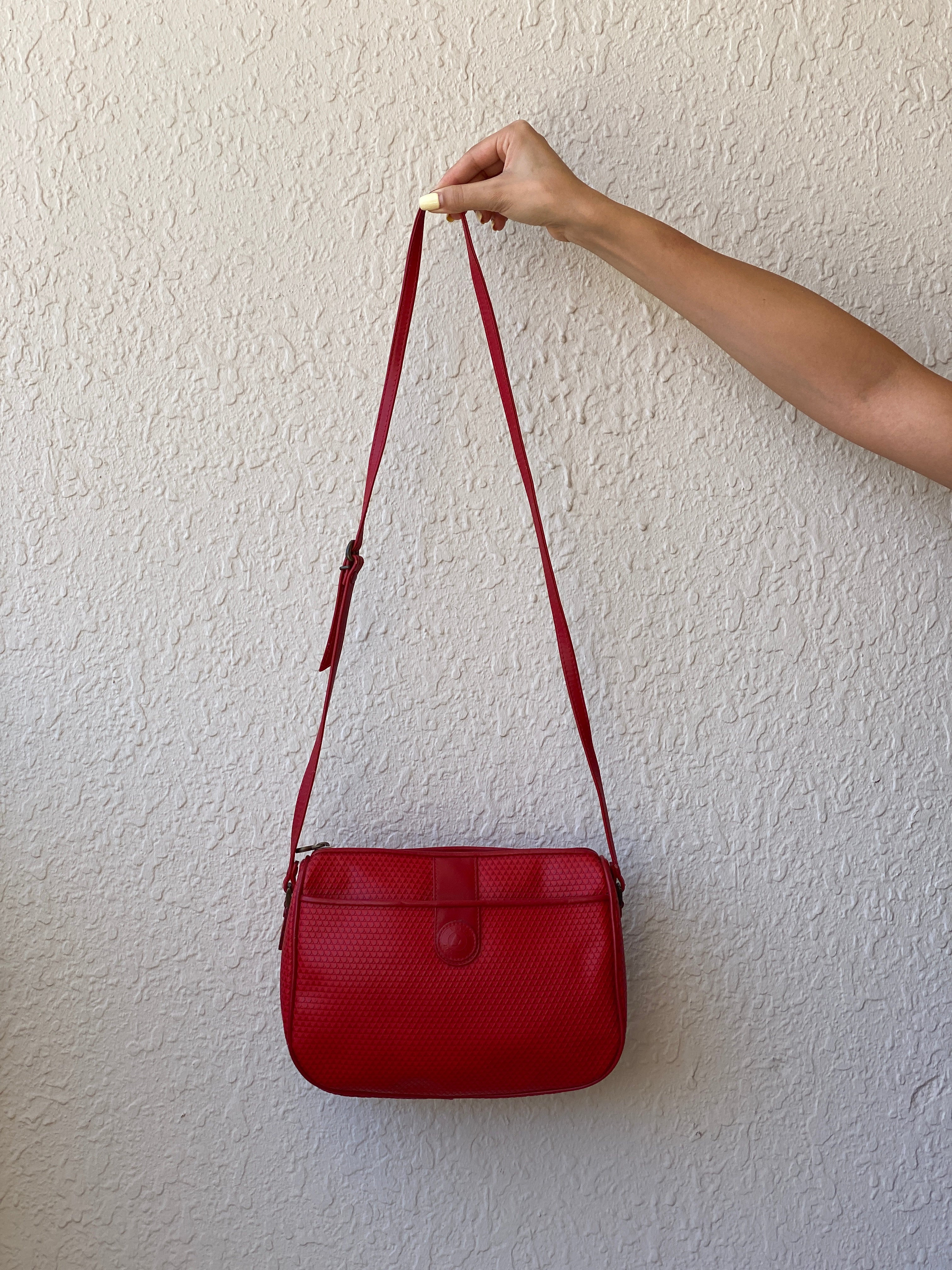 Vintage Liz Claiborne Monogram Red Crossbody Bag with Genuine Leather Trim