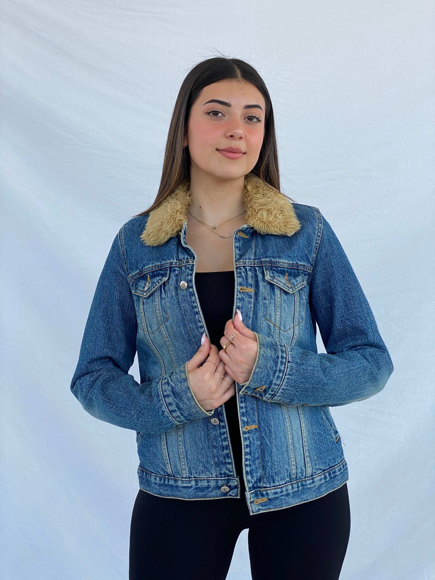 Vintage Y2K Calvin Klein Denim Fur-Lined Fitted Jacket Size M - Balagan Vintage Denim Jacket 00s, denim, denim jacket, Juana, NEW IN