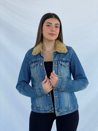 Vintage Y2K Calvin Klein Denim Fur-Lined Fitted Jacket Size M - Balagan Vintage Denim Jacket 00s, denim, denim jacket, Juana, NEW IN