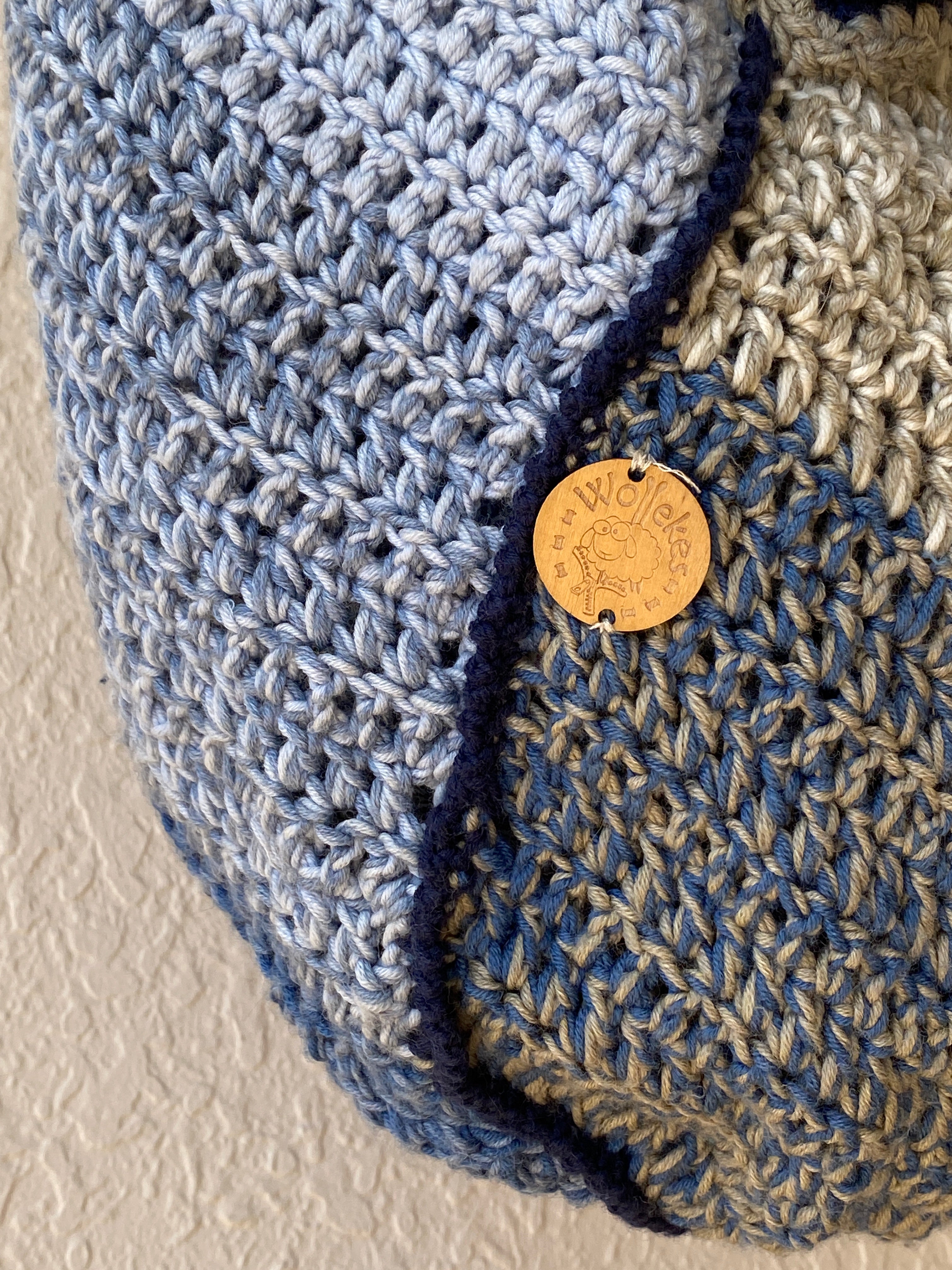 Wollekes Large Crochet Wool Blue & Cream Tote Bag