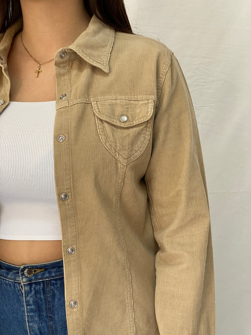 Vintage Y2K Periscope Tan Corduroy Western Full Sleeve Shirt - M