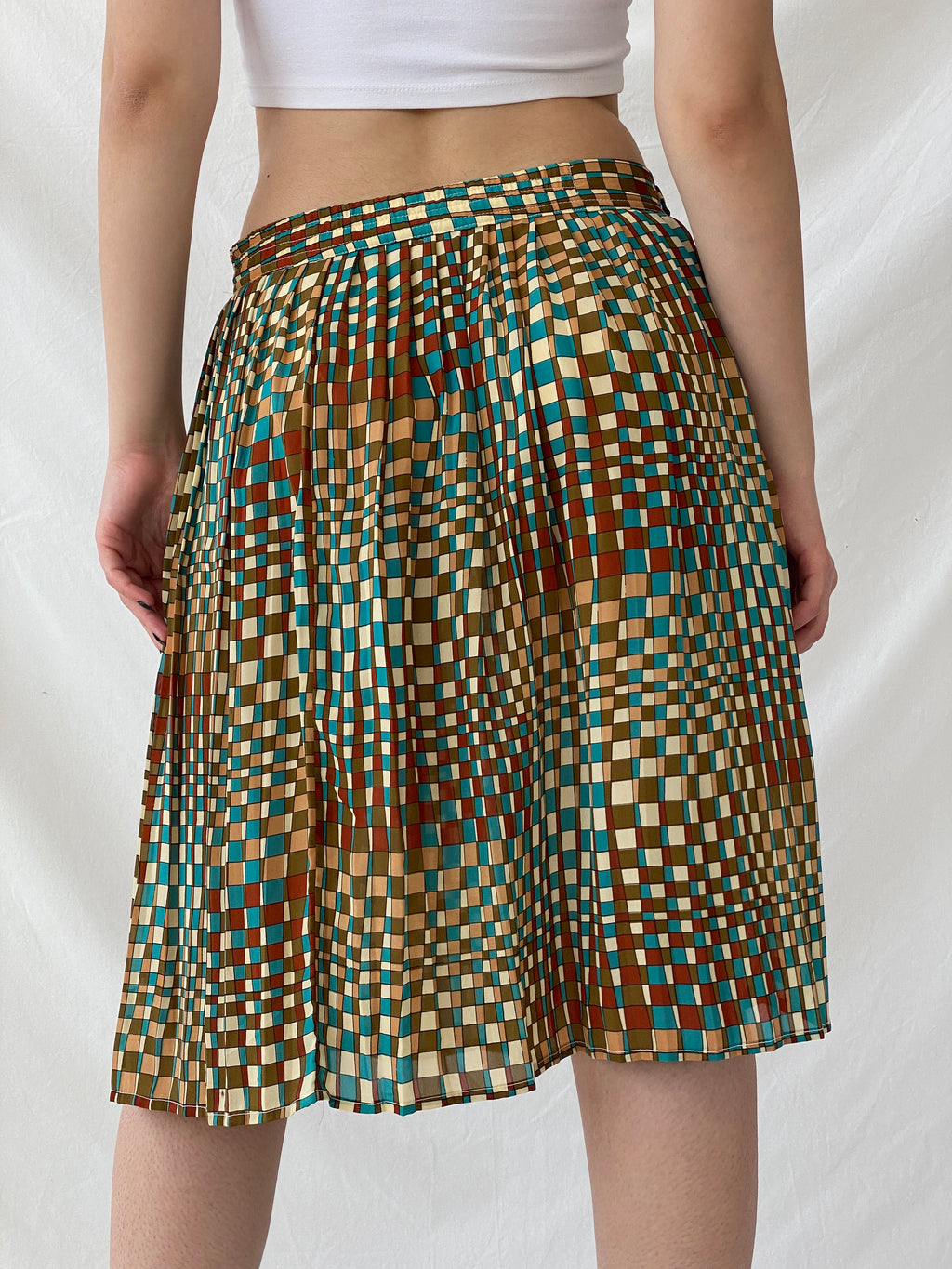 Vintage Handmade Geometric Square Midi Skirt - M