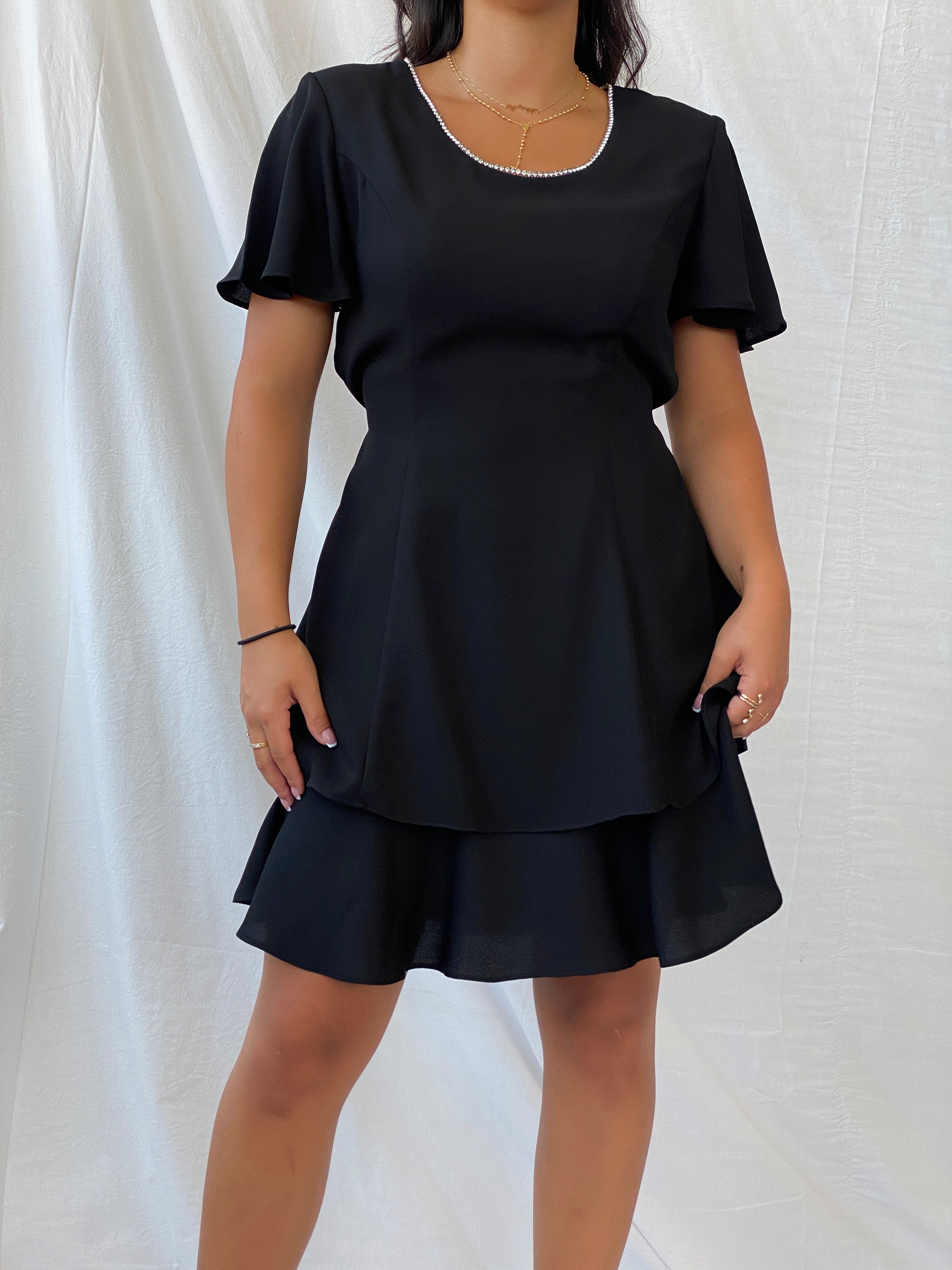 90s Randi May Collection Little Black Dress with Rhinestones - L