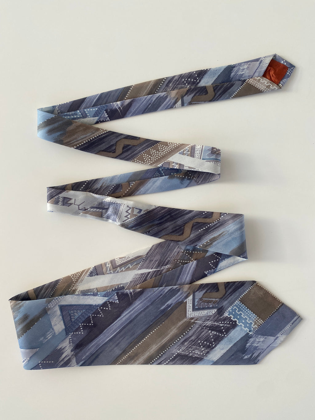 Vintage Handmade Blue Abstract Print Men’s Neck Tie