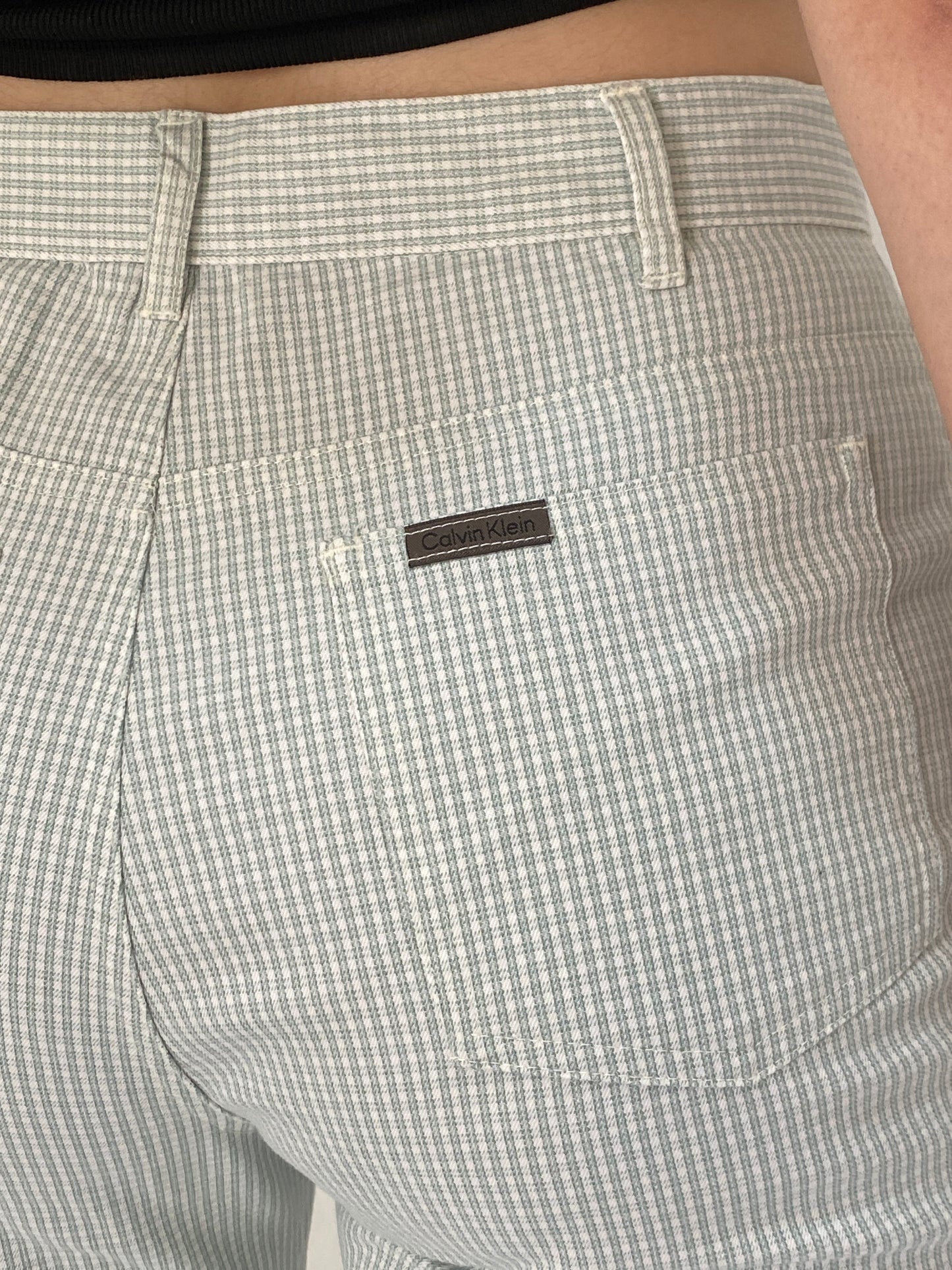 Calvin Klein Checkered Denim Pants Green White Slim Fit Trousers - M