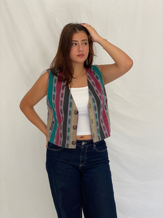 Vintage 90s Chico’s Design Cotton Multicolor Tribal Woven Vest – S/M