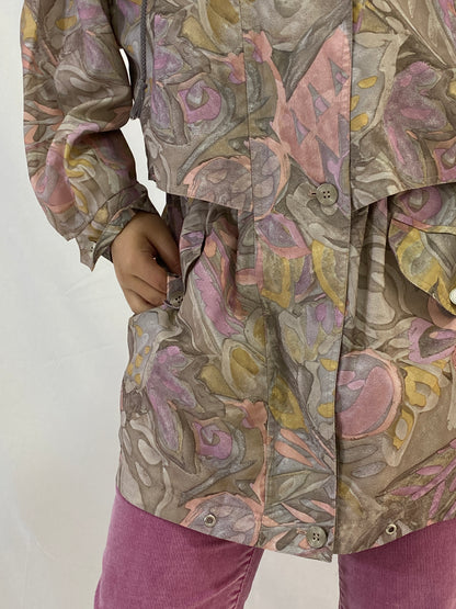 Vintage 90s Pastel Abstract Print Lightweight Windbreaker Jacket - S