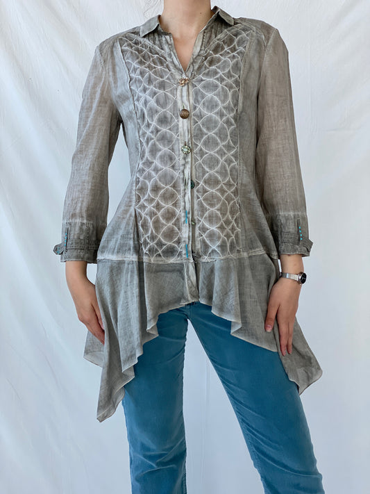 Vintage Elisa Cavaletti Designer Sheer Cotton Whimsygoth Gray Shirt - L