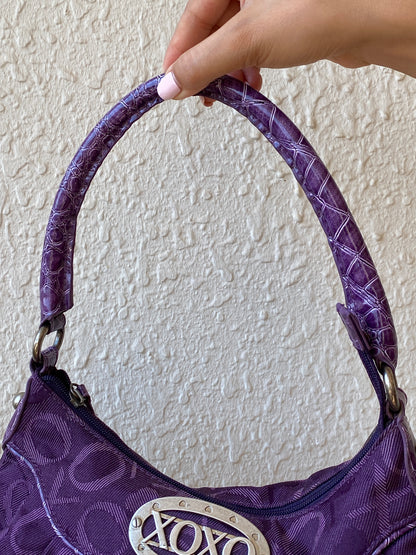 Y2K XOXO Purple Monogram Hobo Bag with Croc-Embossed Handle