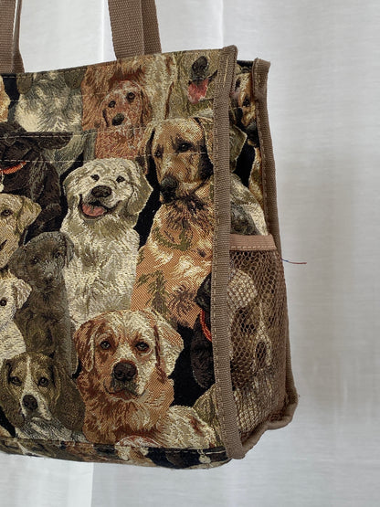 Vintage Tote Shoulder Bag Dogs Tapestry Print