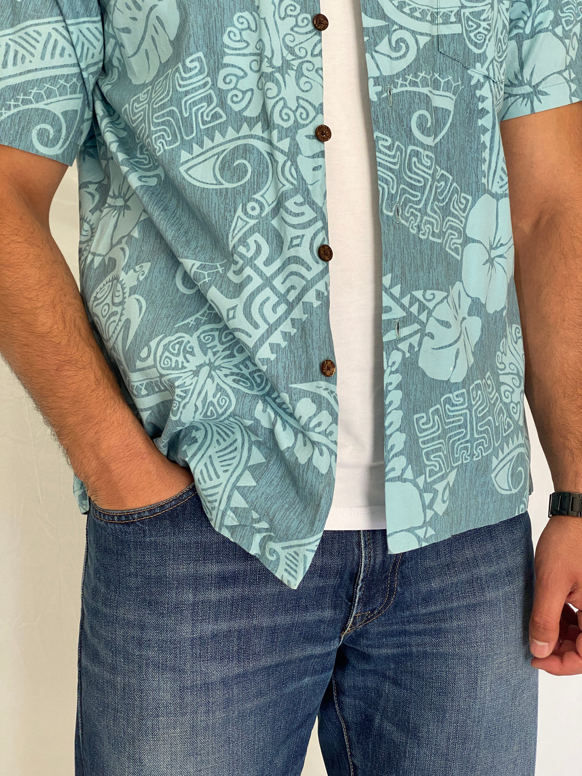 Vintage RJC Hawaiian Blue Cotton Aloha Tropical Tribal Camp Shirt – L Vintage RJC Hawaiian Blue Cotton Aloha Tropical Tribal Camp Shirt – L