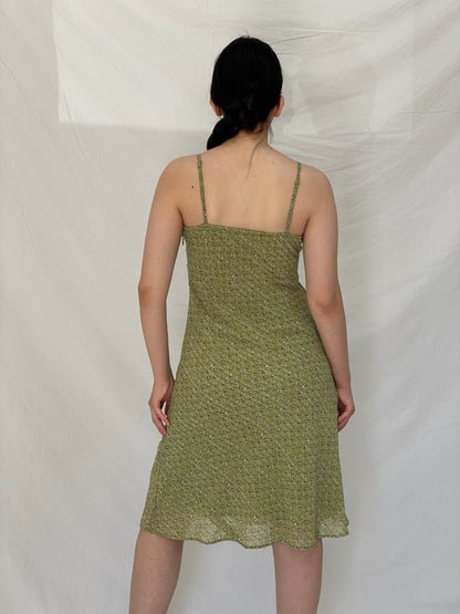 Y2K Vero Moda Olive Green Paisley Floral Beaded Midi Dress – M