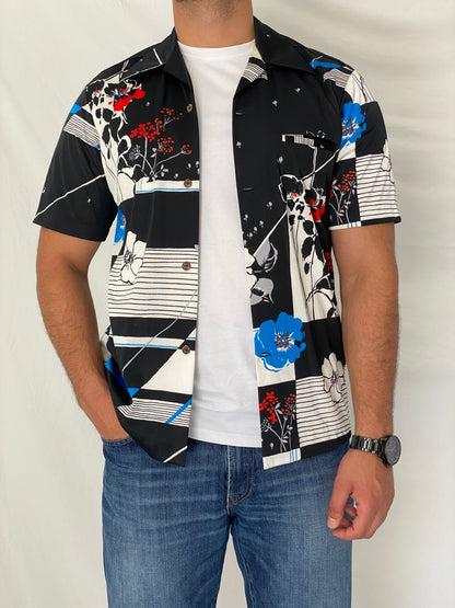 Vintage Napili Hawaii Black Floral Hawaiian Camp Collar Shirt – M
