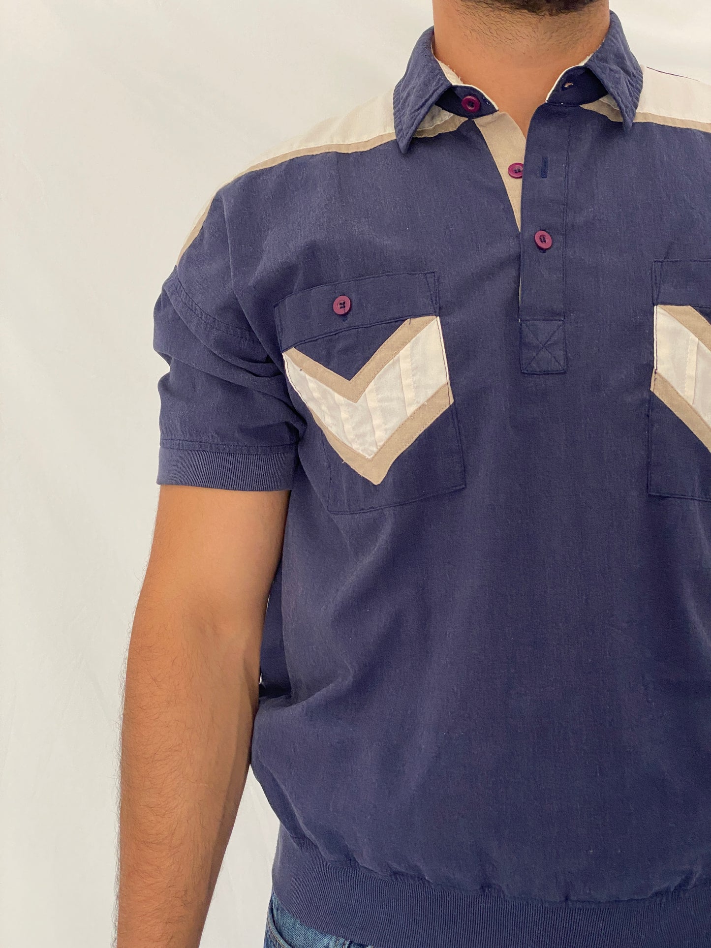 Vintage Alexxus Exclusive Navy Colorblock Banded Polo Top - L