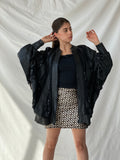 Statement Vintage 80s Black Leather Beaded Bomber Jacket - XL