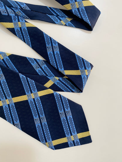Vintage Schiaparelli Tie Navy & Yellow Geometric Stripe - Rare Designer Label