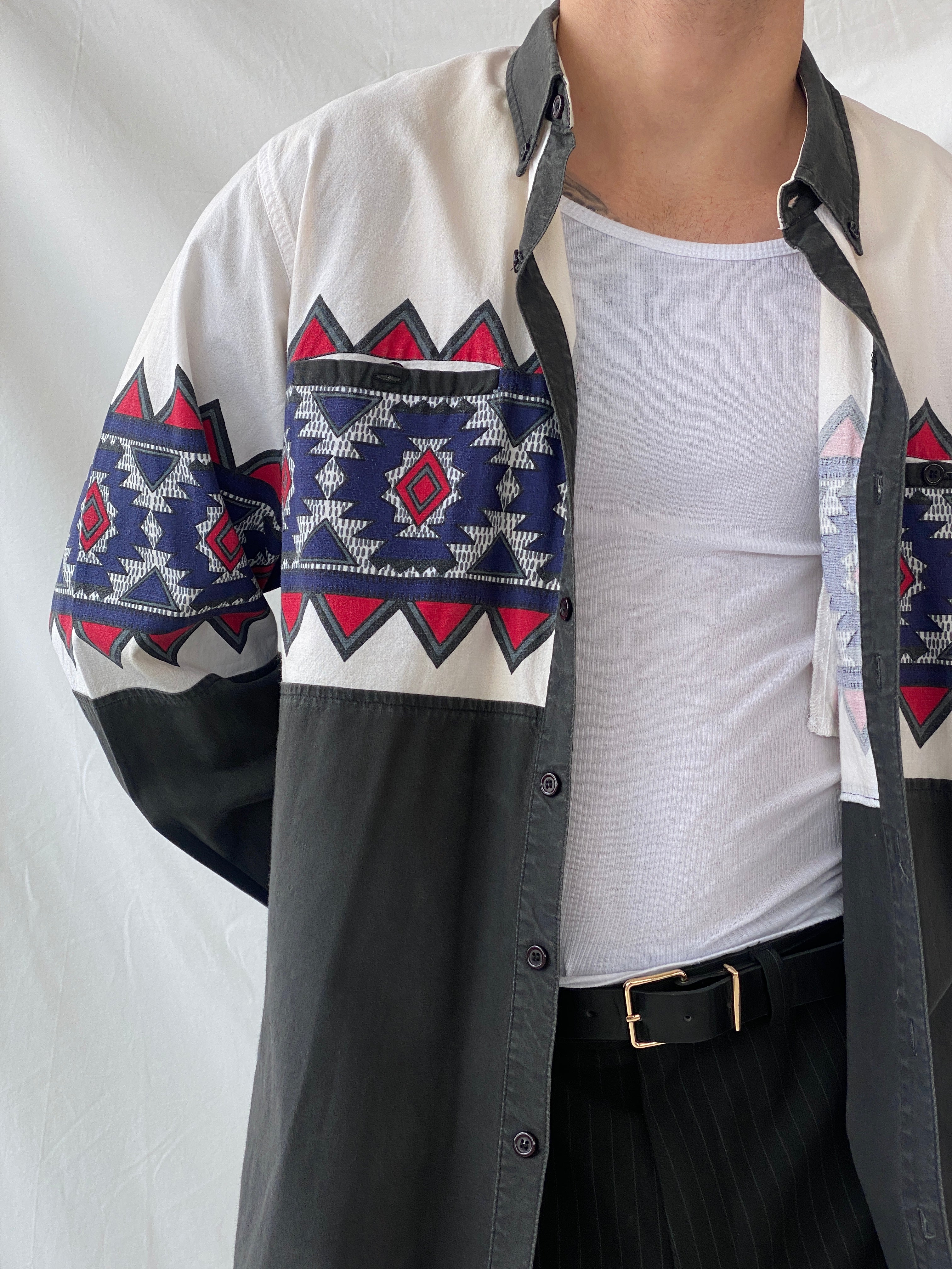 Vintage Spindle River Classics Men’s White Western Style Long Sleeve Cotton Button Up Shirt - L