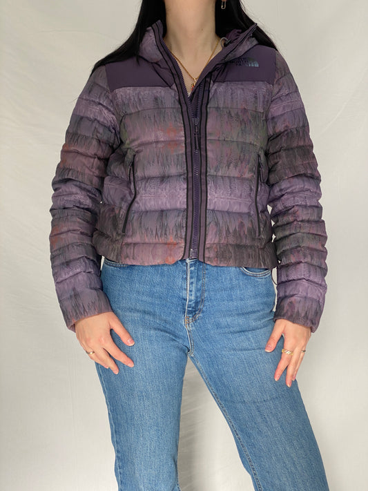 The North Face Purple Forest Print TNF Packable Fitted Puffer Jacket with Hood - M