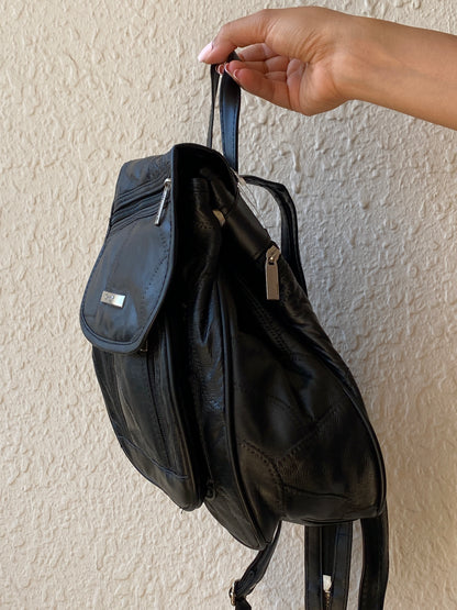 Vintage 90s Bercy Black Genuine Leather Patchwork Multi-Pocket Backpack
