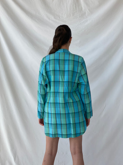 Vintage 80s/90s Instant Shop Green & Blue Plaid Oversized Blazer - L