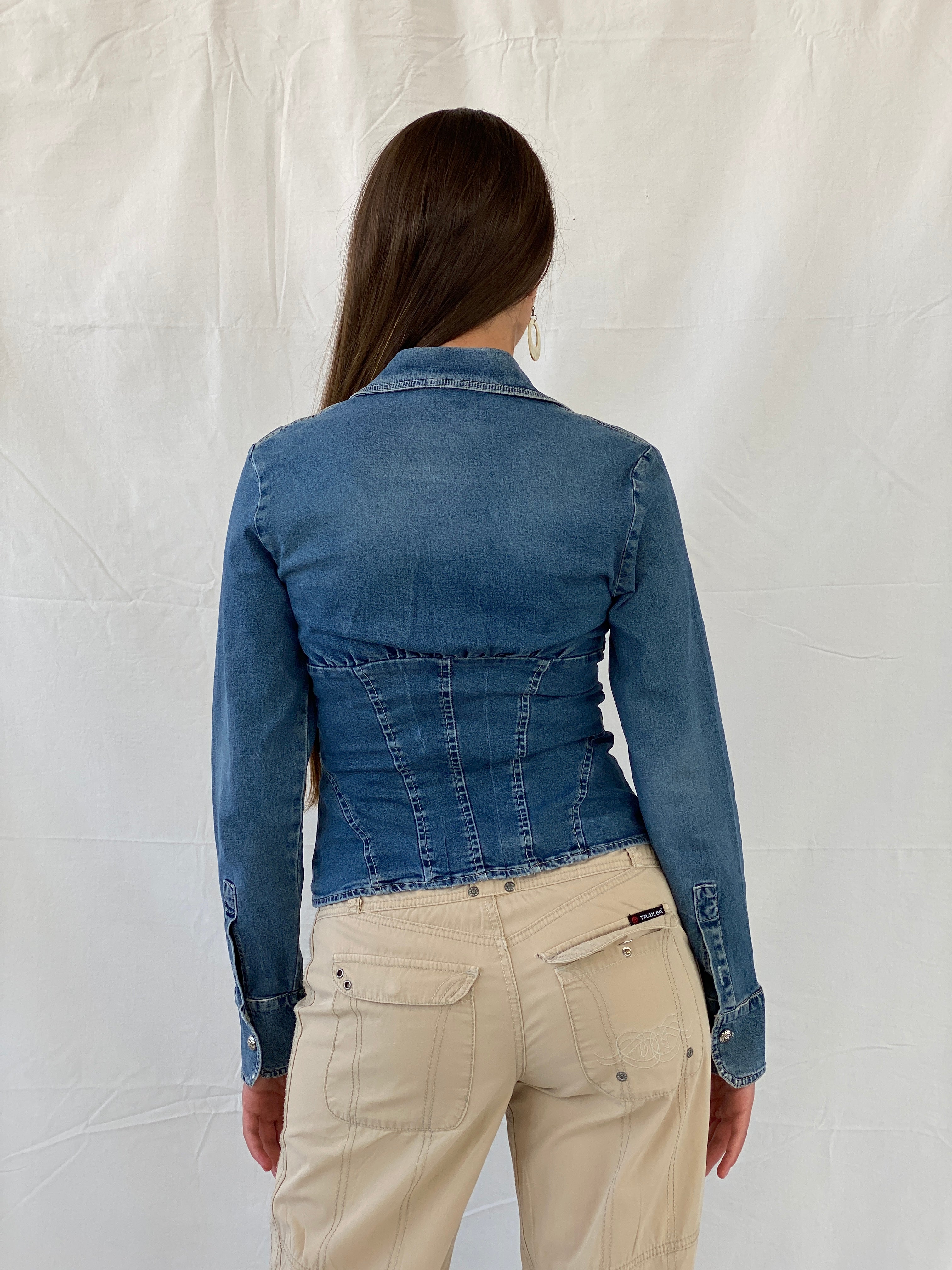 Vintage Y2K Madonna Blue Denim Corset Top - M