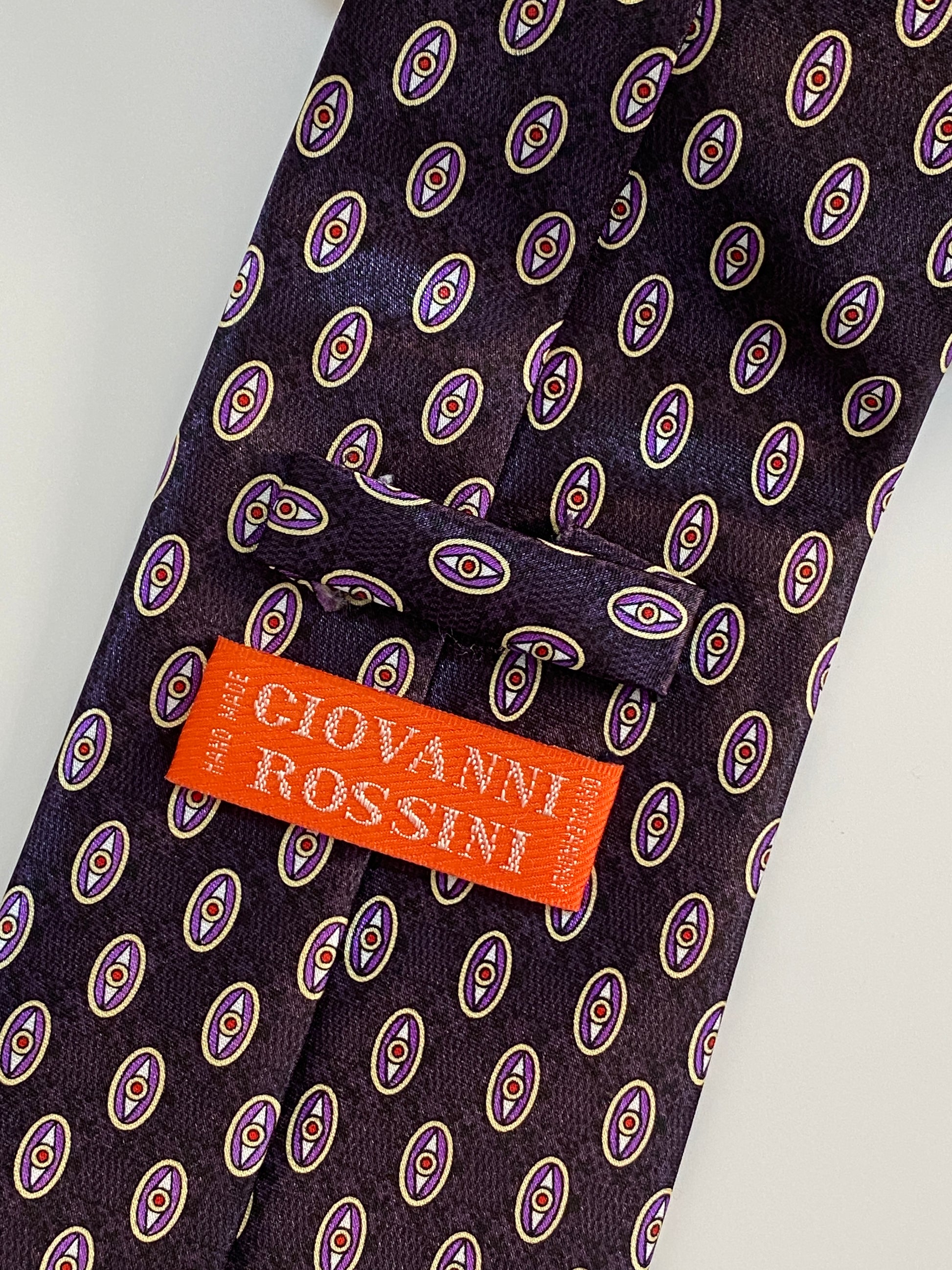 Vintage Hand Made Giovanni Rossini Silk Tie - Purple Geometric Oval Pattern Vintage Hand Made Giovanni Rossini Silk Tie - Purple Geometric Oval Pattern