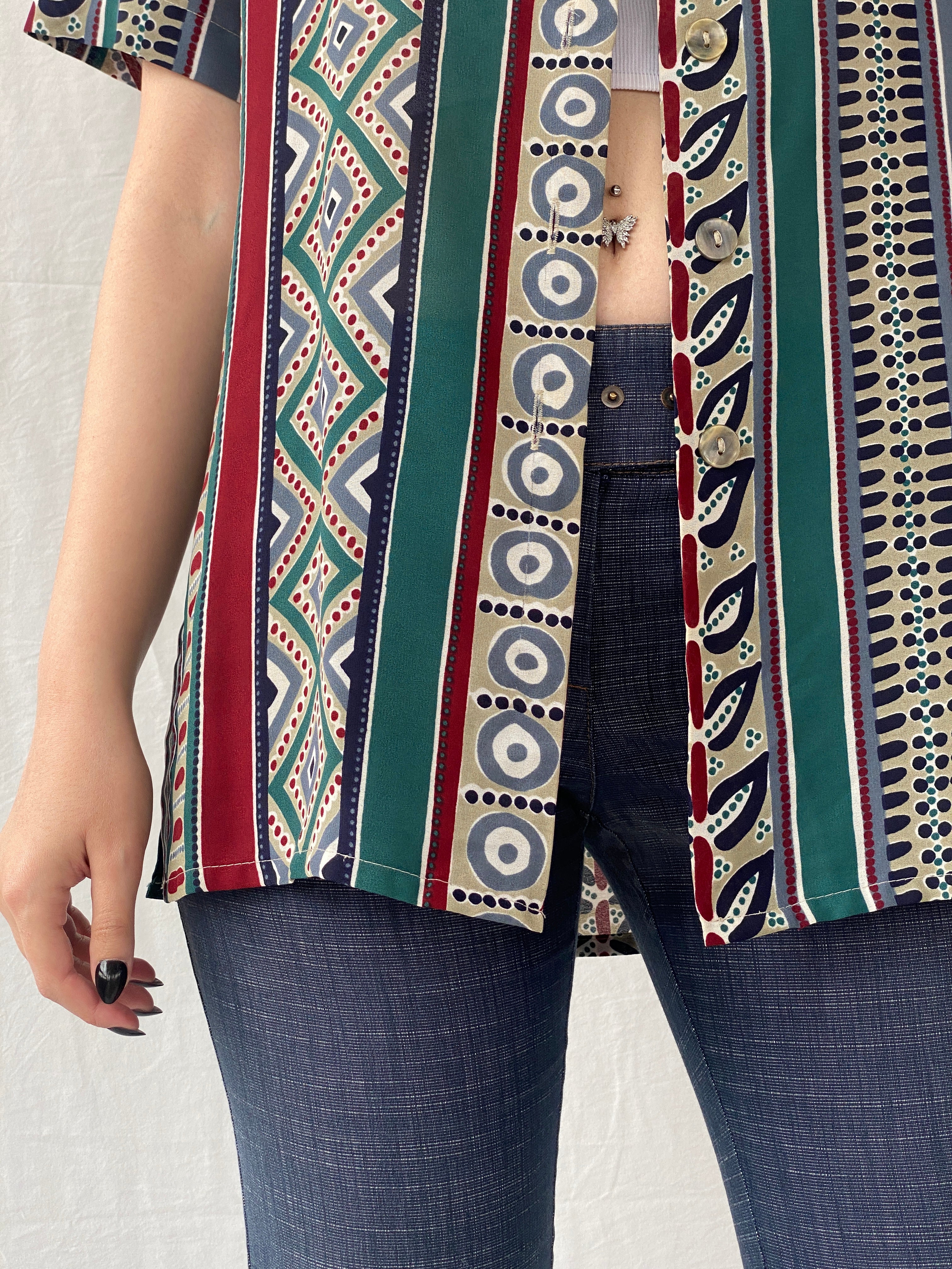 Vintage 90s Betty Barclay Striped Abstract Half Sleeve Women‘s Shirt - L