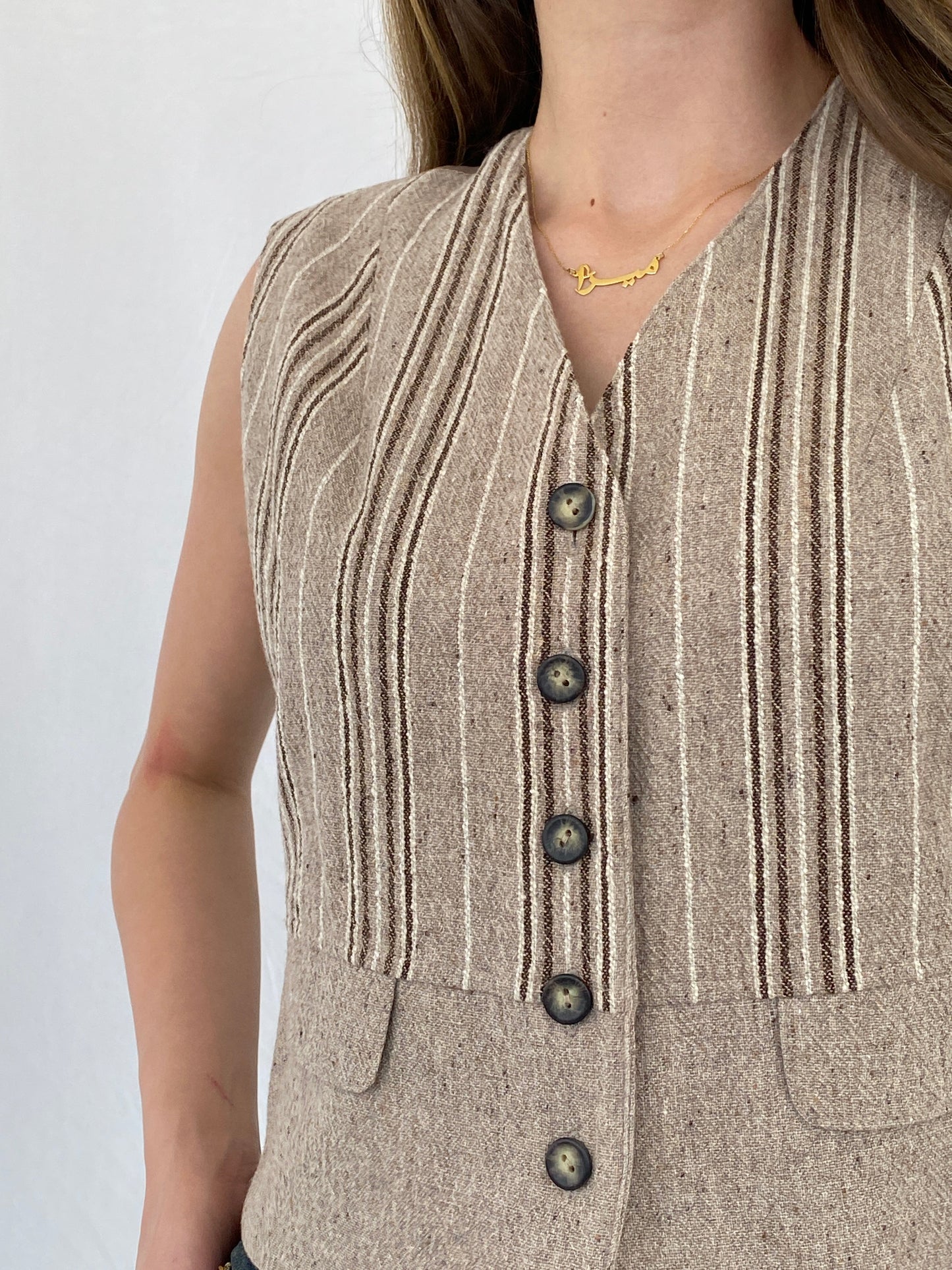 Vintage Magic Simplicity Beige and Brown Striped Waistcoat Vest - M/L