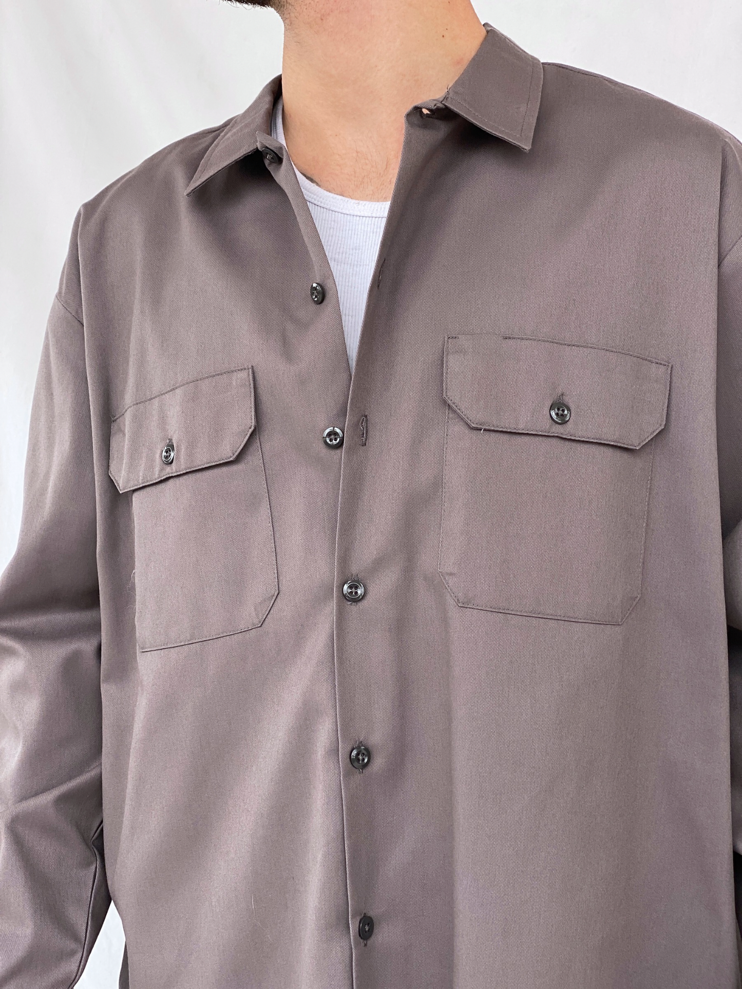 Dickies Men’s Long Sleeve Grey Button Down Work Shirt - XL