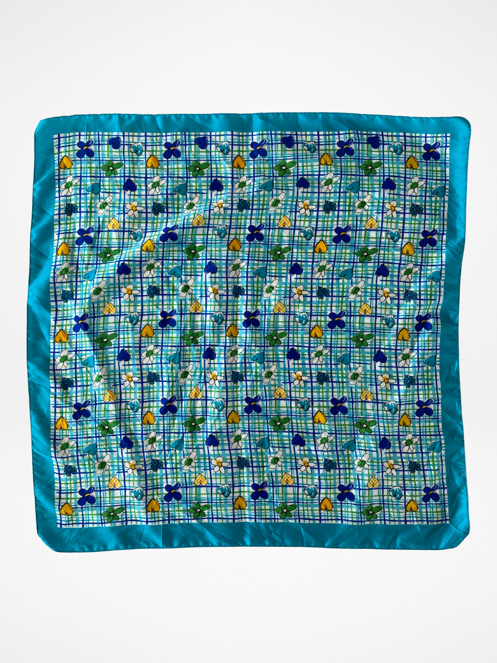 Y2K Summery Blue Square Scarf With floral heart illustrations