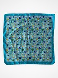 Y2K Summery Blue Square Scarf With floral heart illustrations