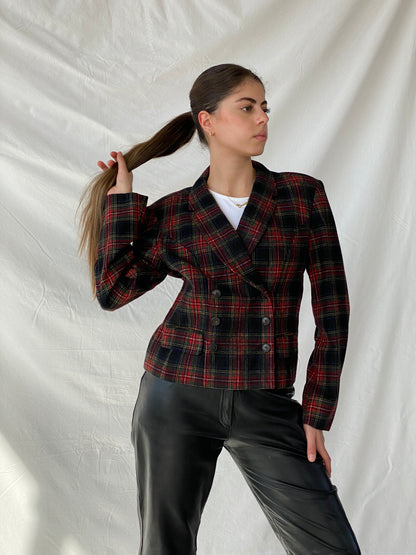 Vintage Far Hills Red Wool Plaid Short Blazer - L