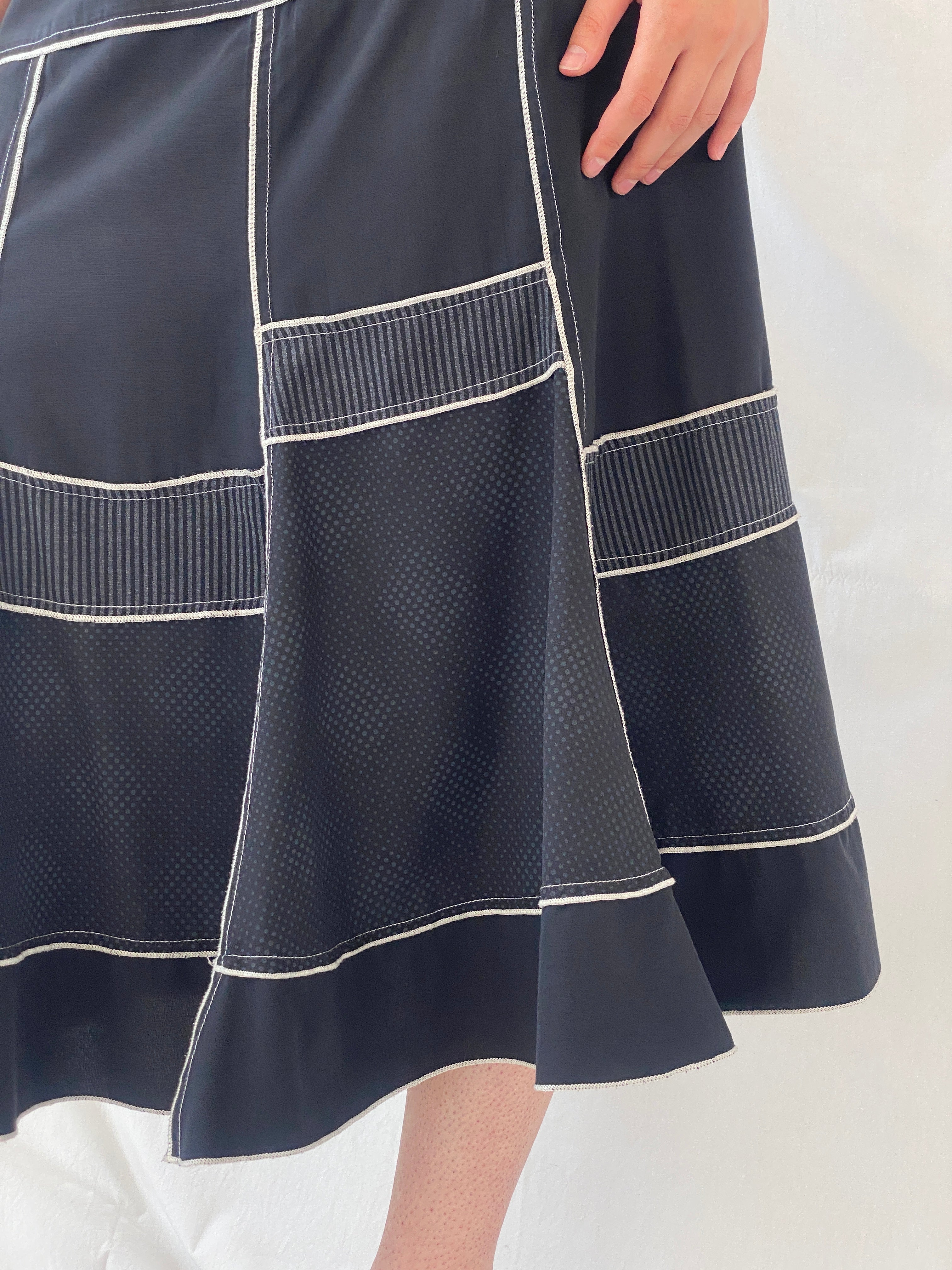 Vintage Fiorella Di Verdi Black Midi Whimsy Goth Patchwork Skirt - L