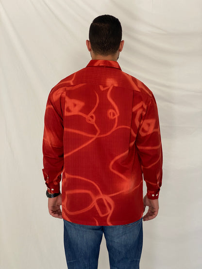 Y2K Drapper Club Tribal Dragon Red Long Sleeve Button-Up Shirt – XL