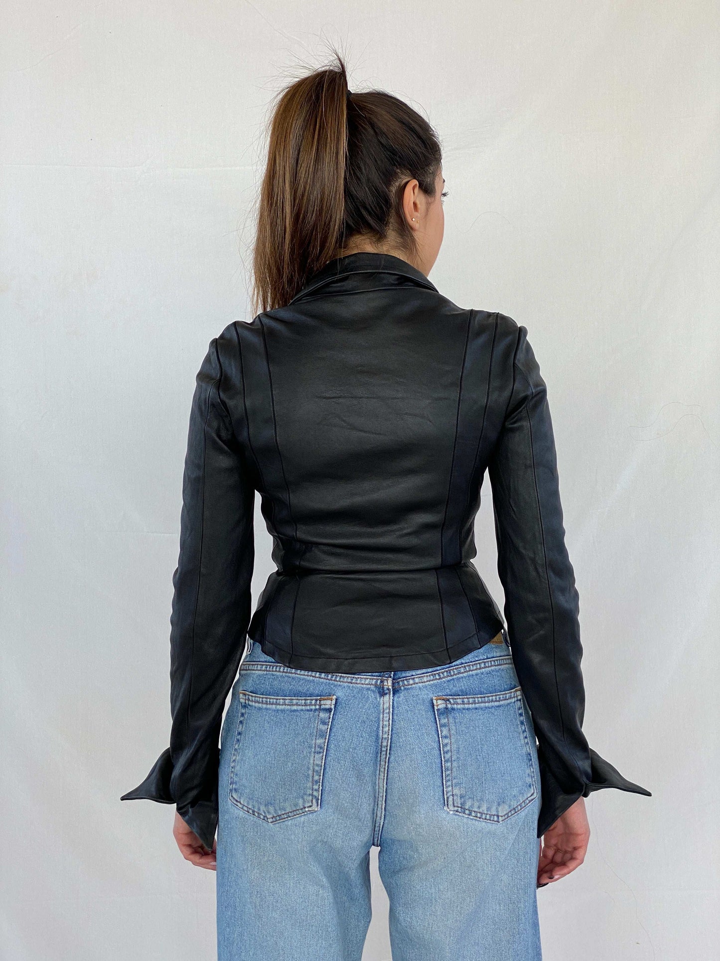 Vintage Fratti Genuine Leather Zip Up Top - Balagan Vintage Full Sleeve Top 00s, 90s, black leather, genuine leather, Juana, NEW IN