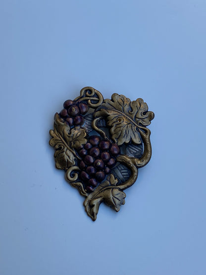Vintage Two-Tone Grape Cluster Brooch Brass Figural Vine Pin